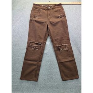 Song Timeless Fit Brown Distressed High Waisted Straight Leg Jeans Womens
